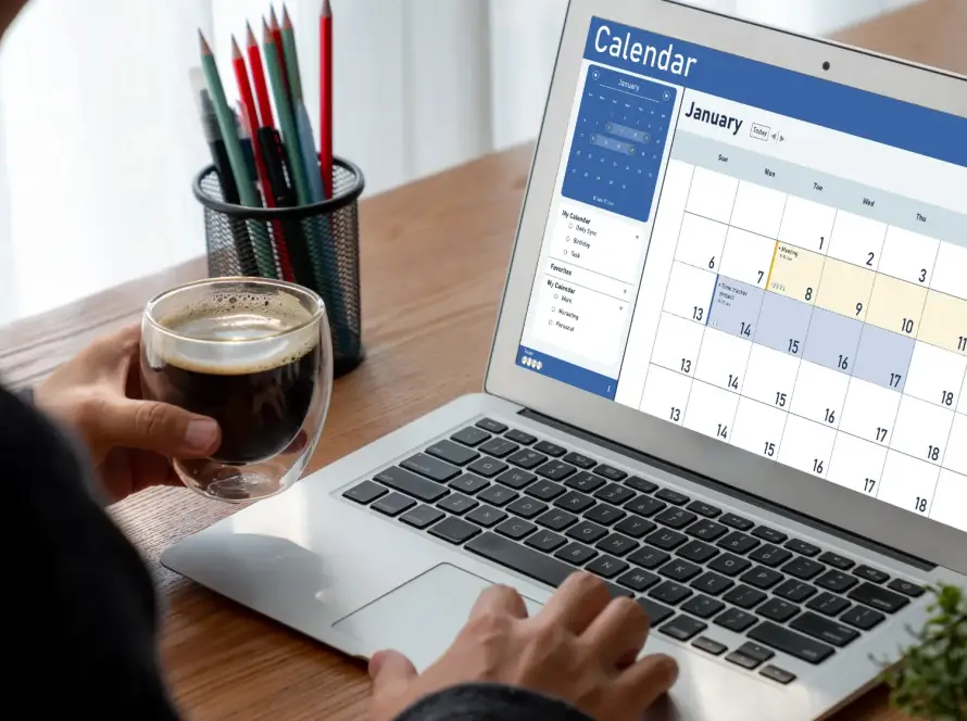 Business professional reviewing their calendar